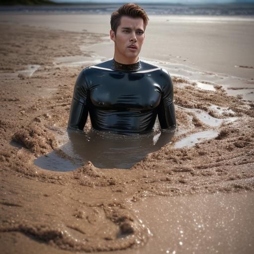 Man in Latex Sinking in Quicksand