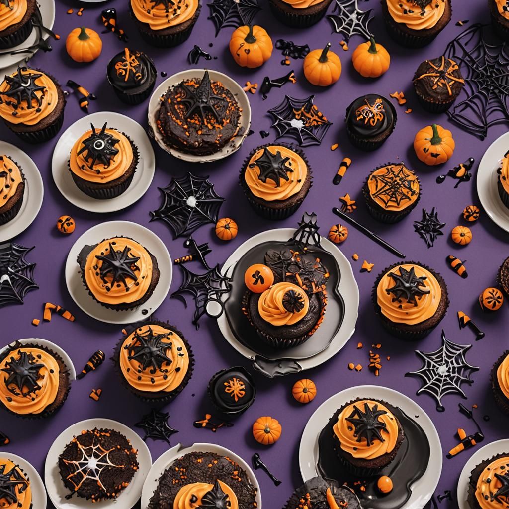 Halloween Cupcakes with Festive Decor in Fantasy Style