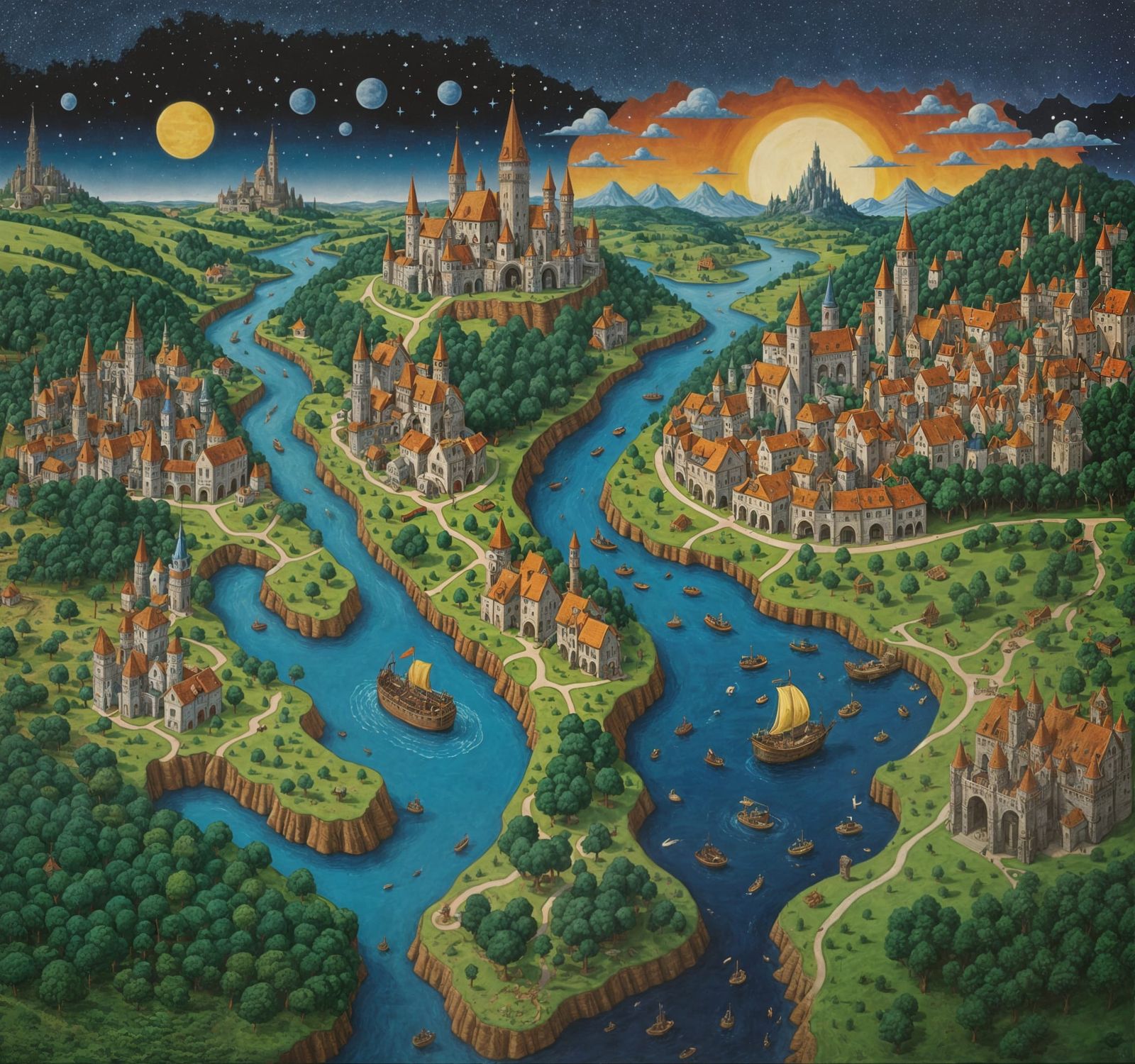 Medieval World Map in Jim Woodring Style