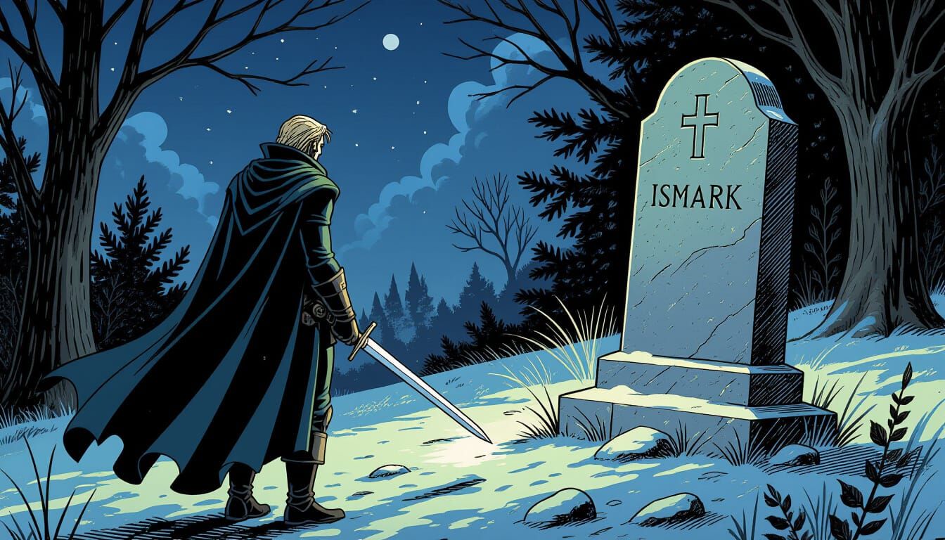 Ismark at Grave: Comic Book Art by Brooks & Mumford