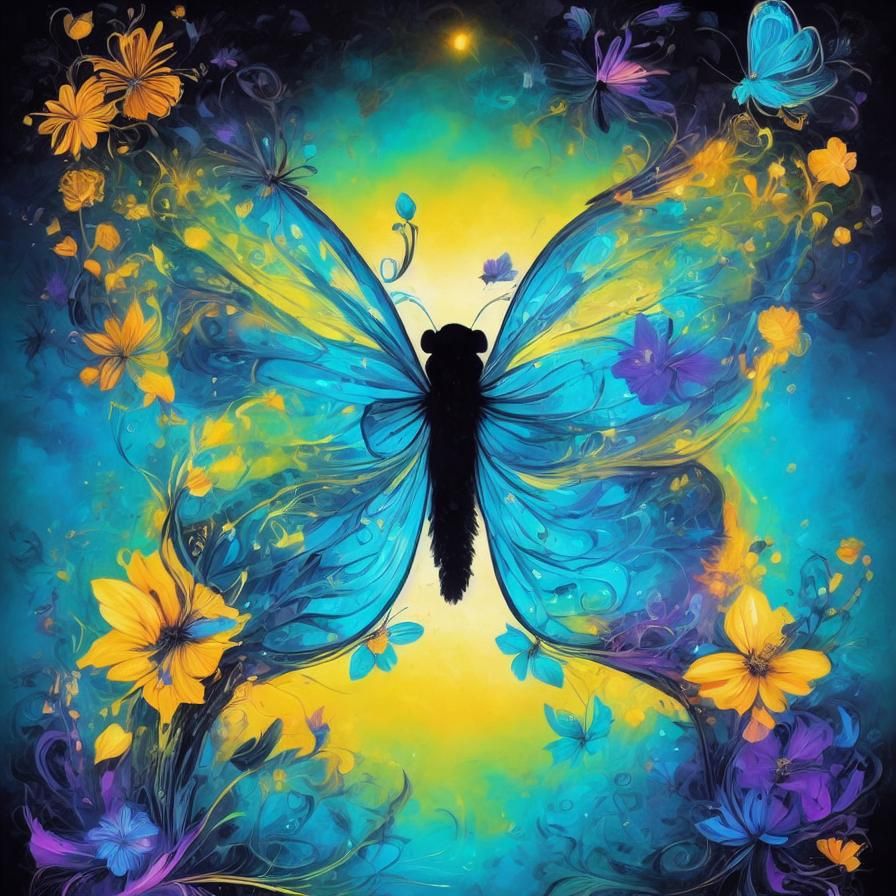 Psychedelic Chibi Child with Butterflies and Flowers