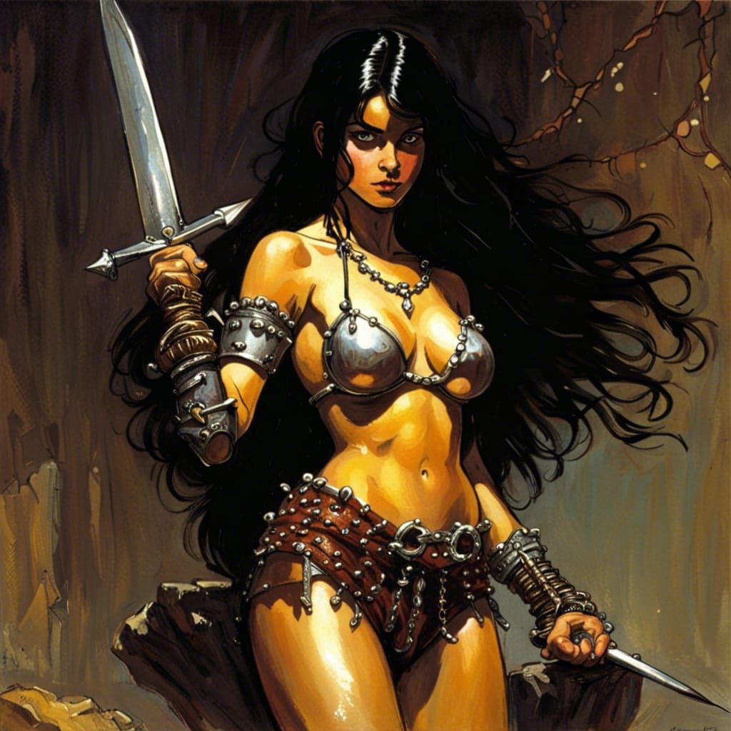 Chainmail Beauty in Frazetta-Inspired Fantasy Art