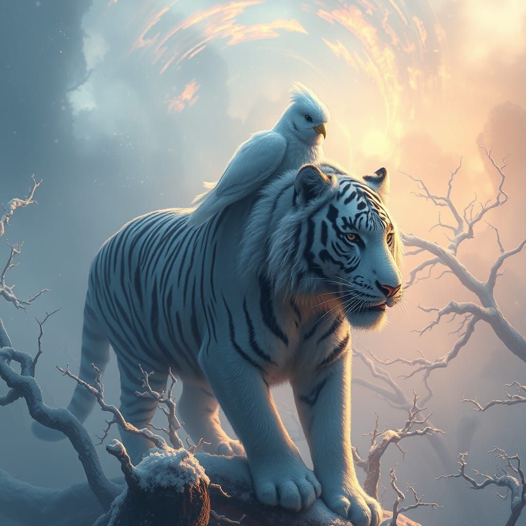 Ethereal Schneeeule on Schneetiger, Winter Wonderland with N...