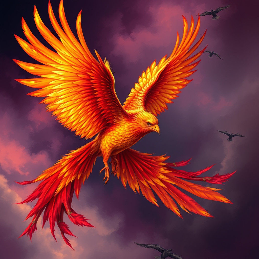 Phoenix in Flight: Radiant Digital Bird Art