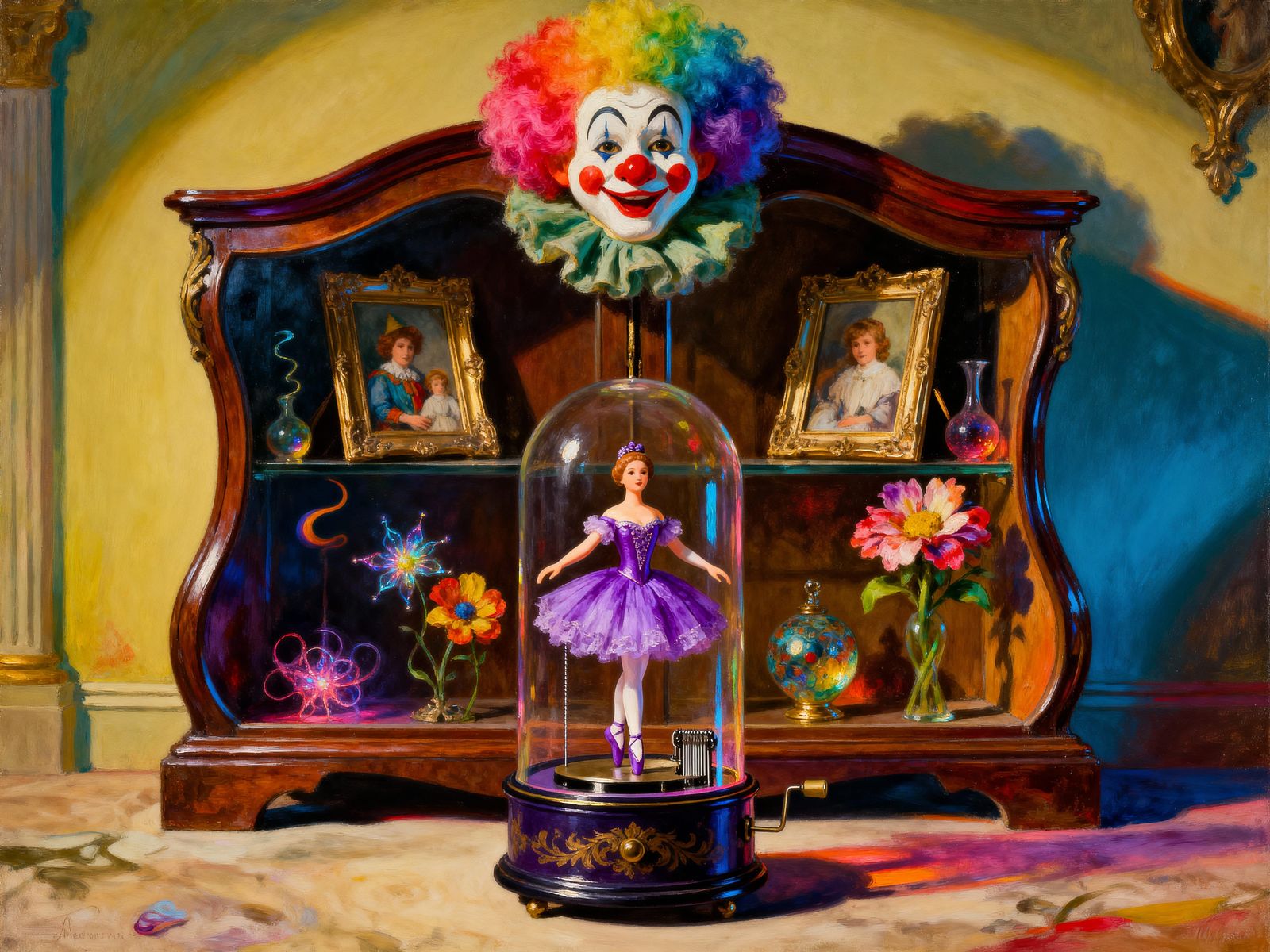 Surreal Ballerina Music Box in Vivid Dalí-esque Style