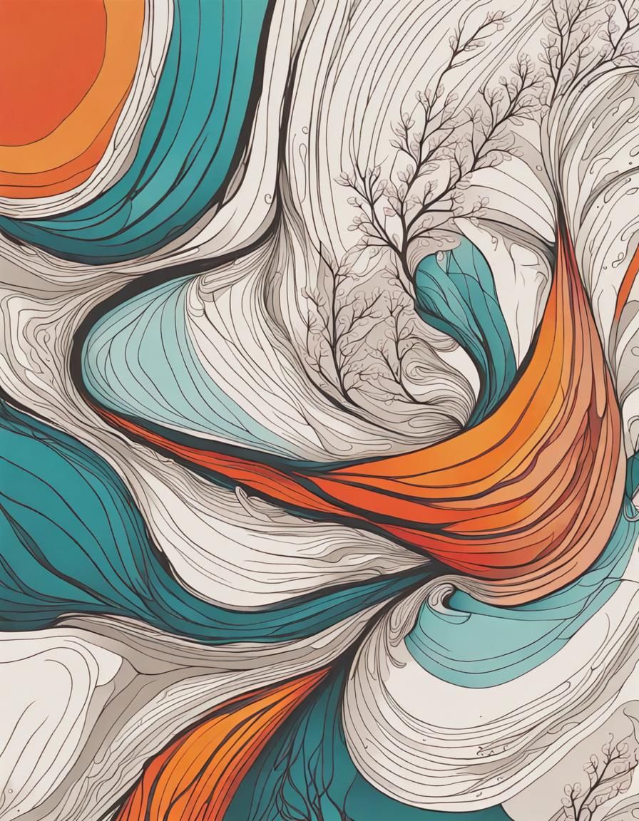 Detailed Line Art of Serene Nature Scene