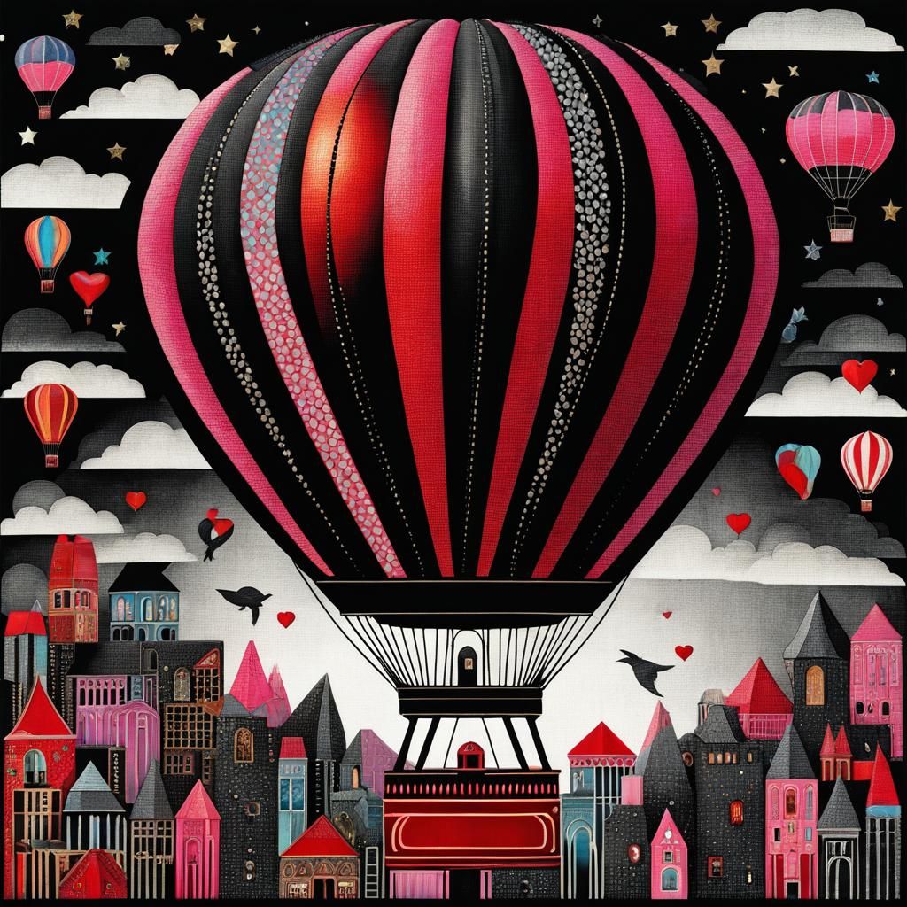 Stipple texture Large Hot air balloon hyperdetailed intricately detailed holographic Wonderland Hot air balloon wonderla...