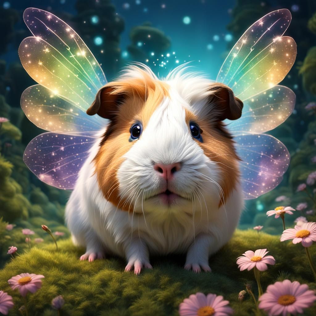 Guinea Pig with Fairy Wings in Whimsical Land