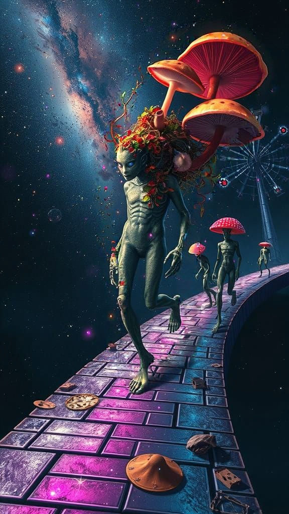Surreal Cosmic Being Walks Towards Galaxy's Edge with Alien ...