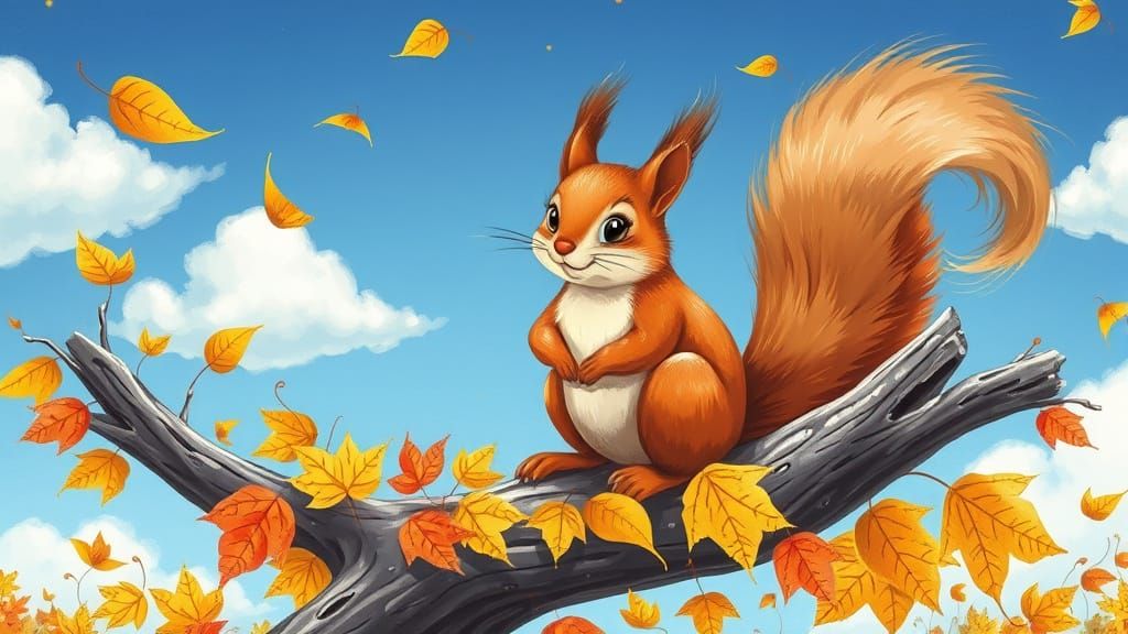 Surreal Autumn Forest Scene in Whimsical Storybook Style