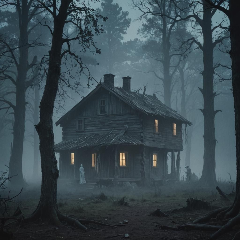 Eerie Ghosts in Silvery Mist: Cinematic Film Still