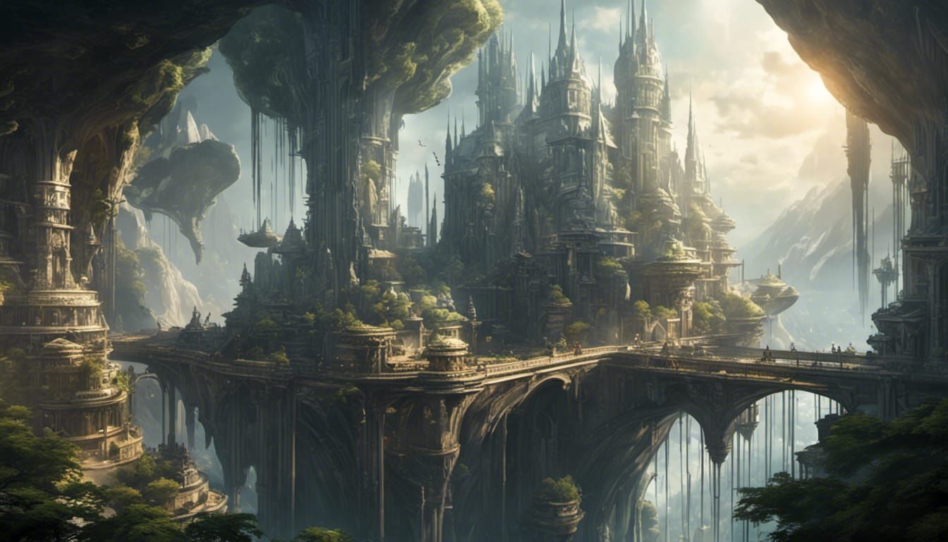 Impossible Futuristic Fantasy city, Sci fi concept art, fant...