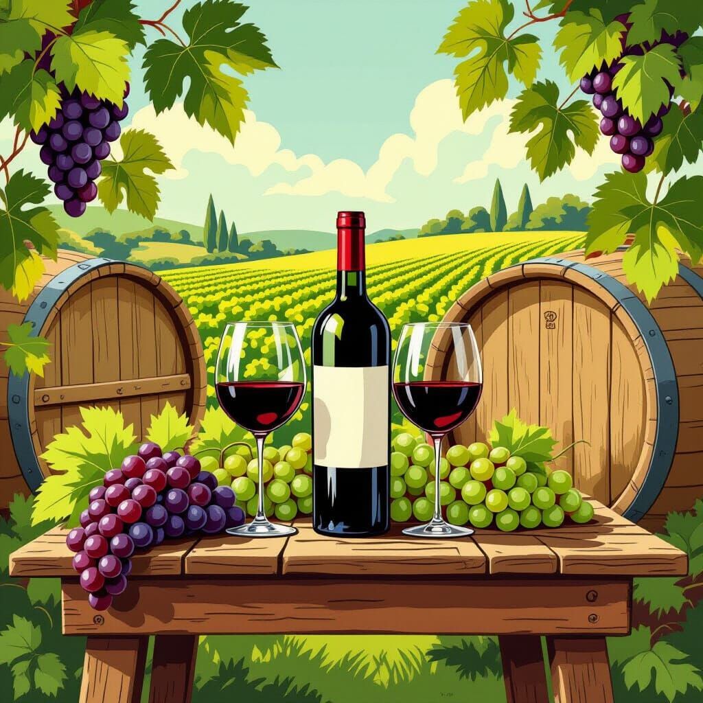 Retro Wine Illustration in Mid-Century Style
