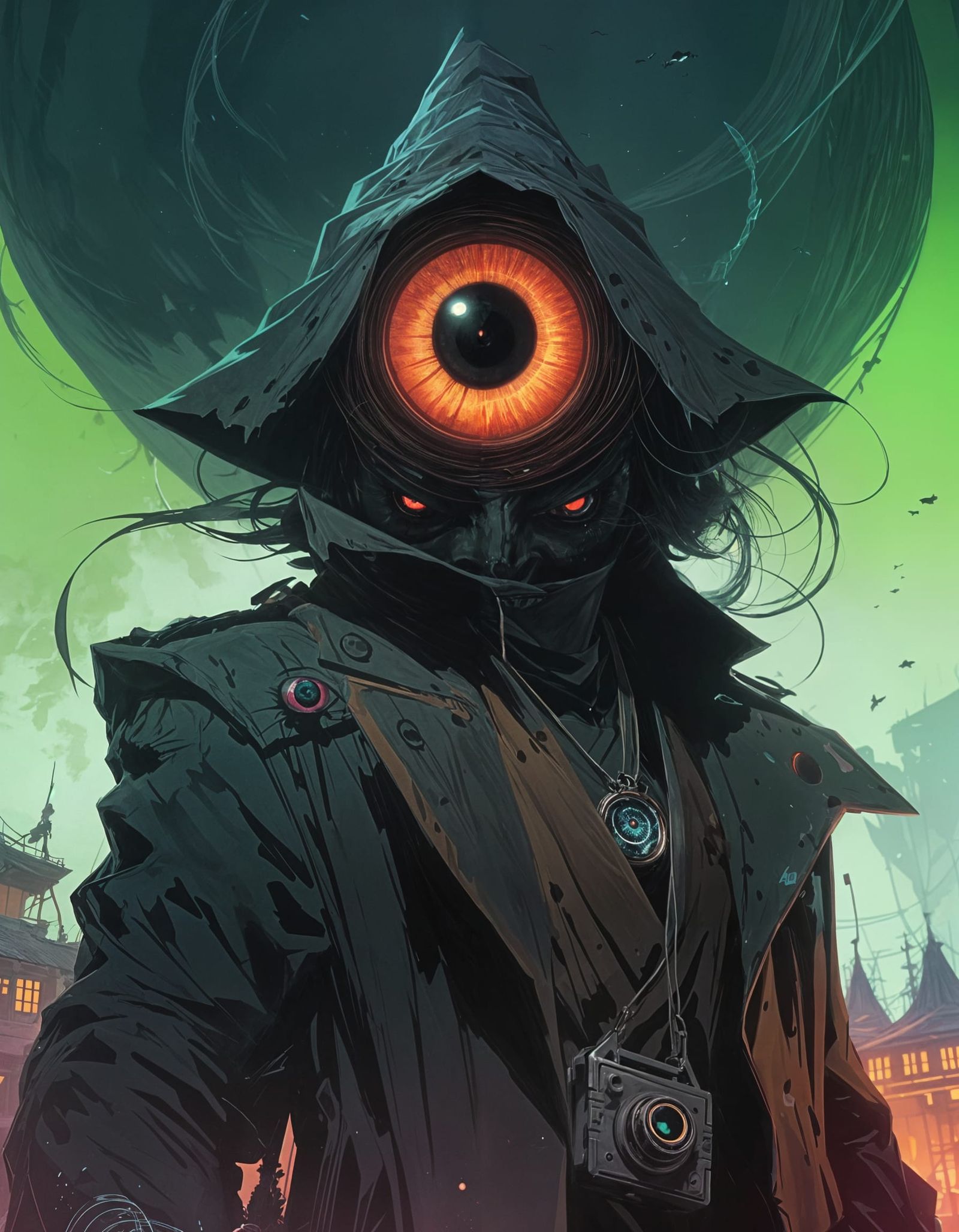 Sinister Multi-Eyed Being in 80s Anime Style