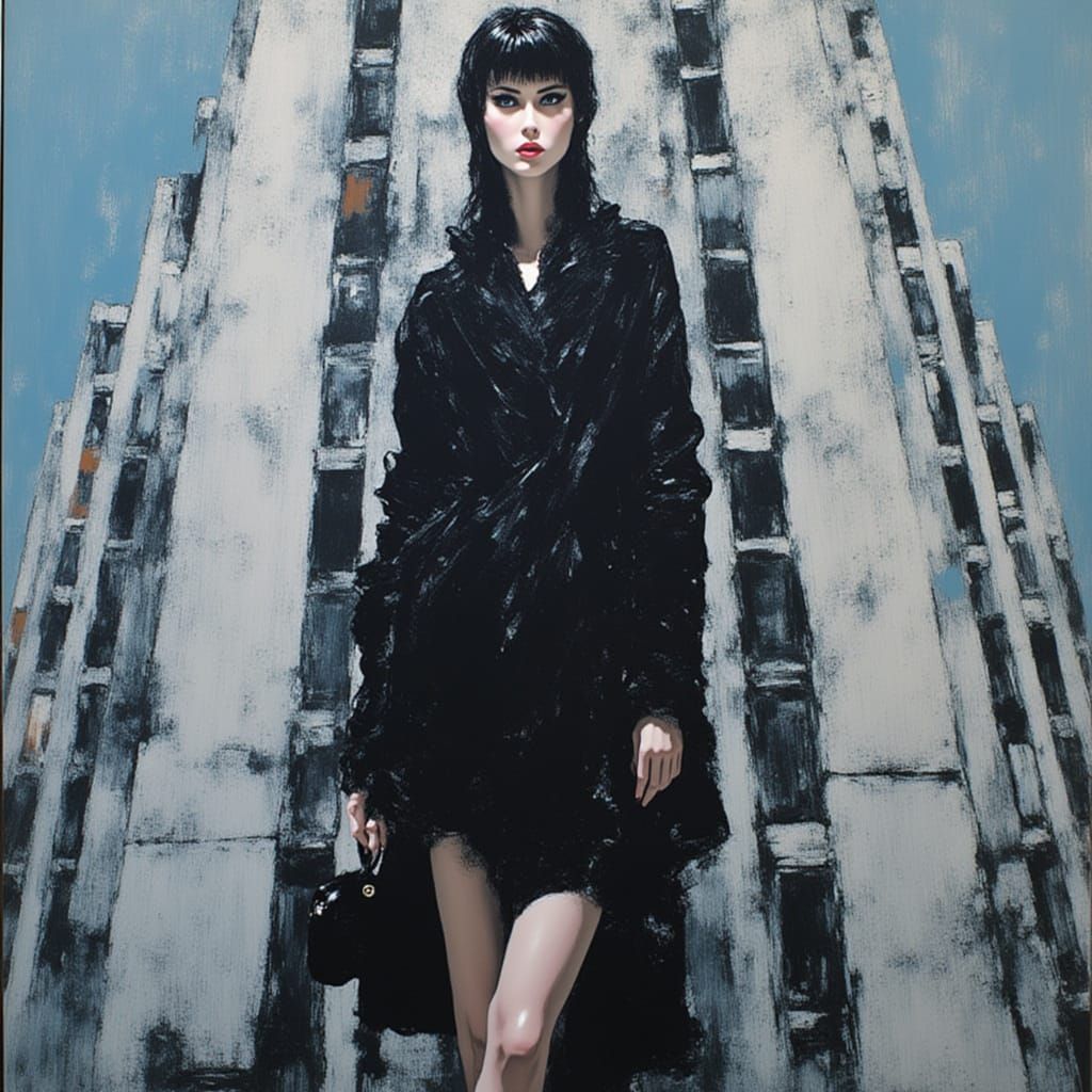 Abstract Expressionist Painting of Woman in Overcoat