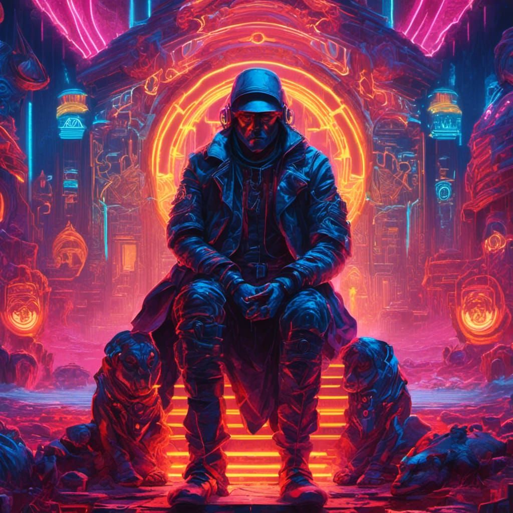 Neon God Worship in Cyberpunk Style