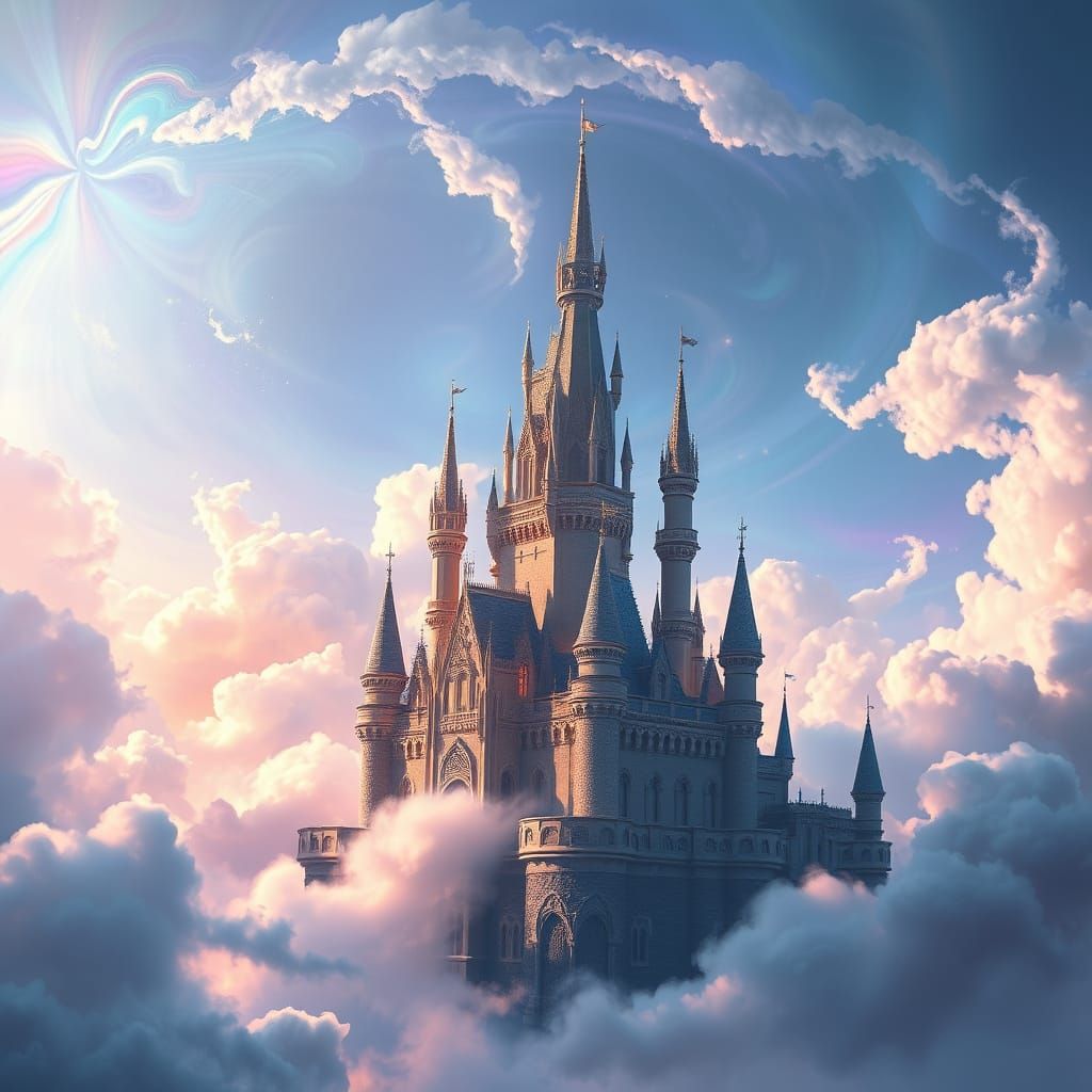 Majestic Enchanted Castle Floating in Ethereal Clouds