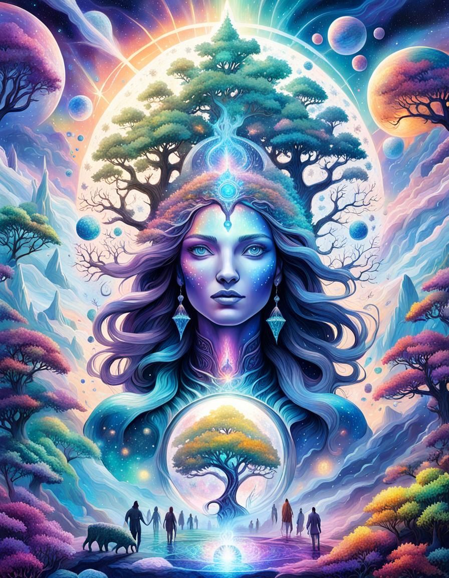 Cosmic Goddess and World Tree Illustration