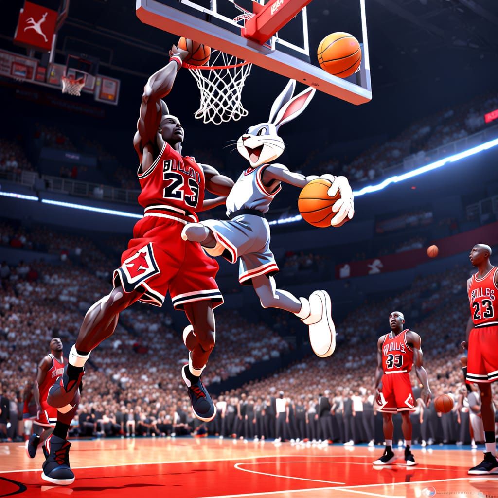 Bugs Bunny Dunks Over Michael Jordan: 3D Anime Art