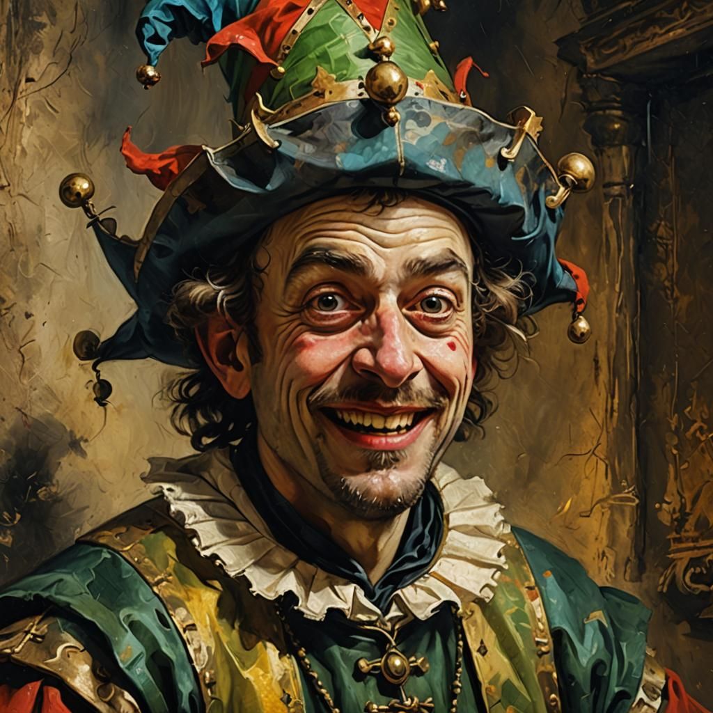 Humorous Jester Portrait as Oil Painting