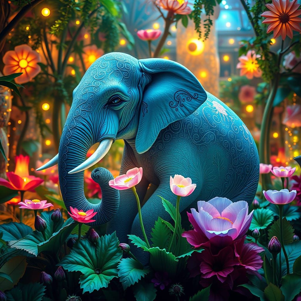 Surreal Elephant in Cosmic Fantasy Landscapes