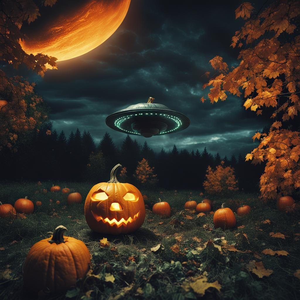 UFO Abduction of Pumpkin on Halloween Night