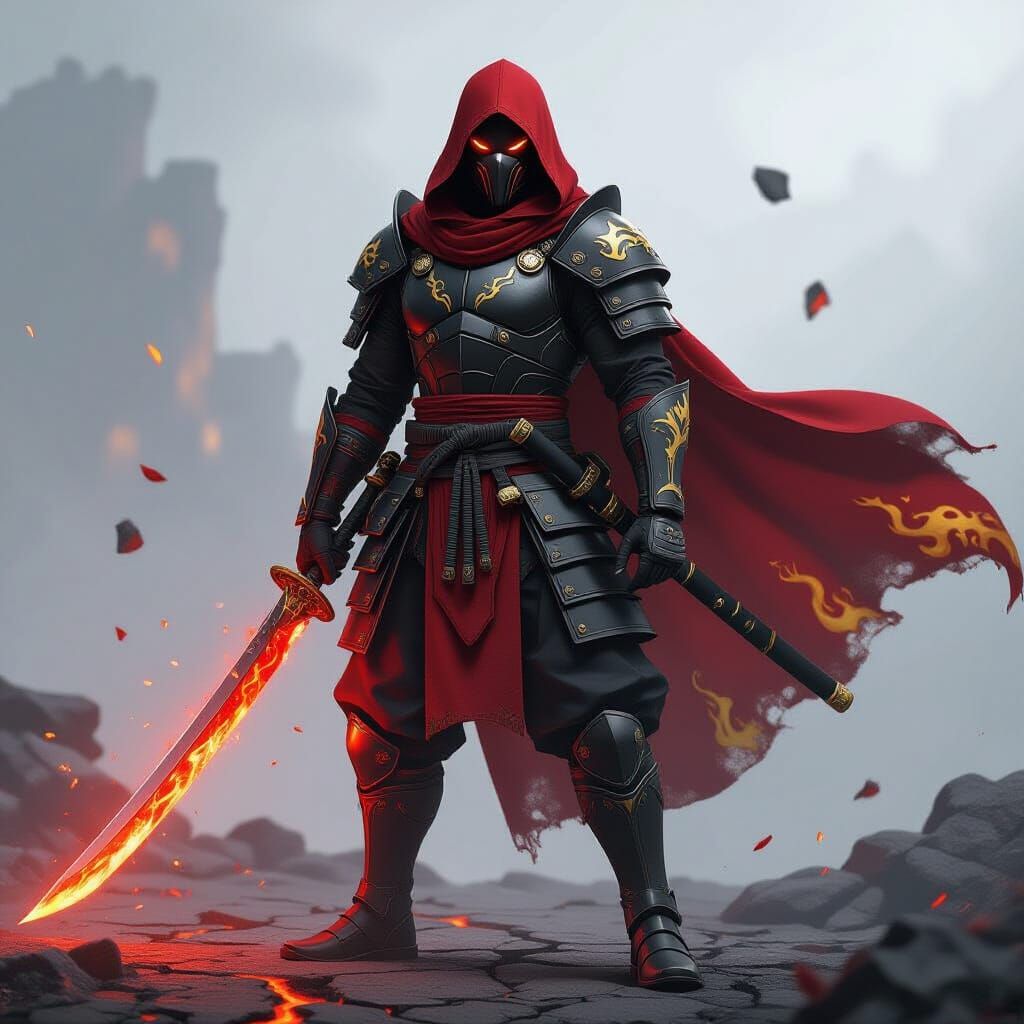 Inferno Samurai in Epic Fantasy Concept Art Style