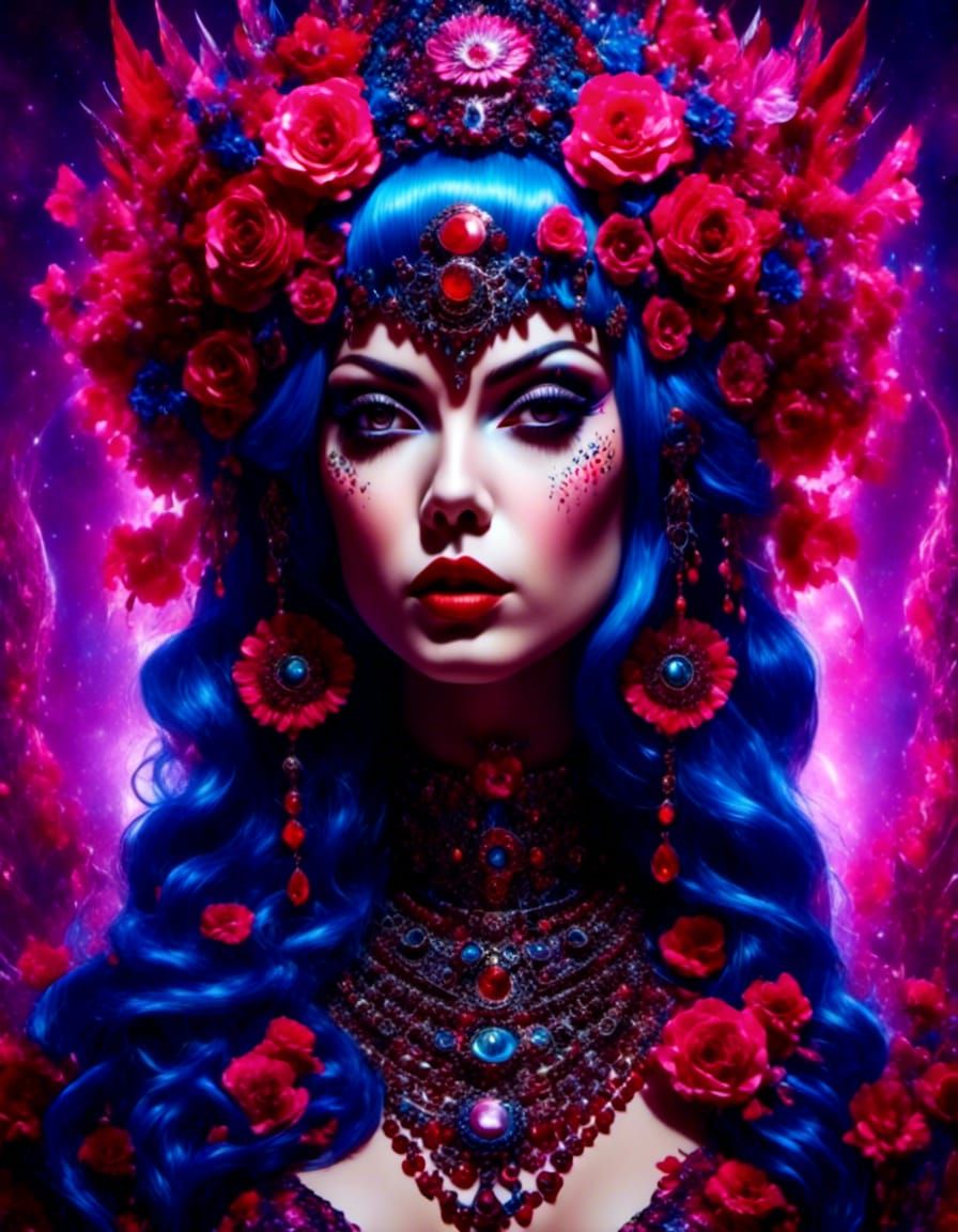 Vibrant Tattooed Woman in Dollpunk Fantasy Art