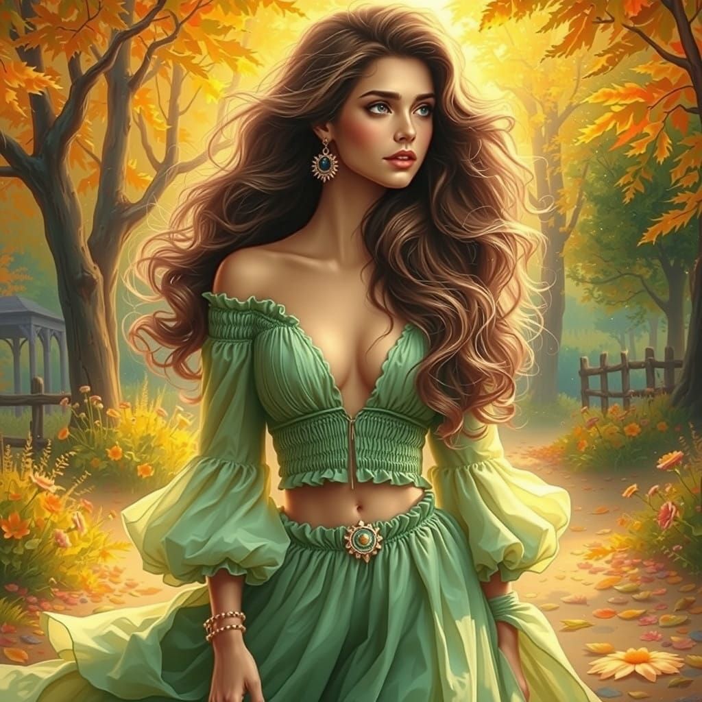 Romantic Lady Surrounded by Nature in Pre-Raphaelite Style