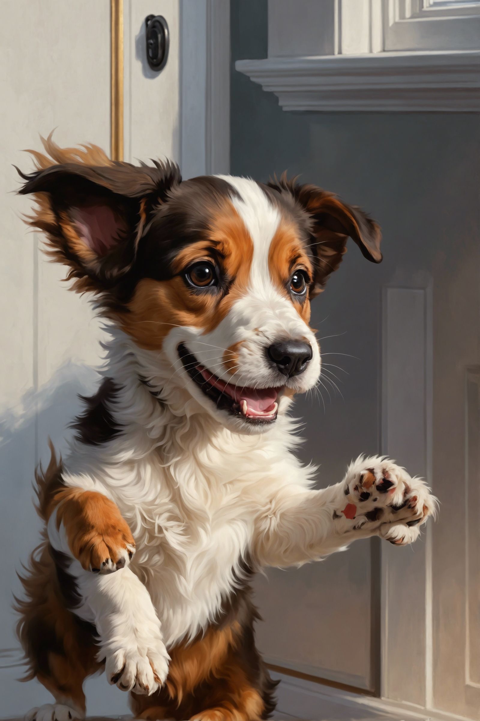 Excited Puppies Running, Digital Painting