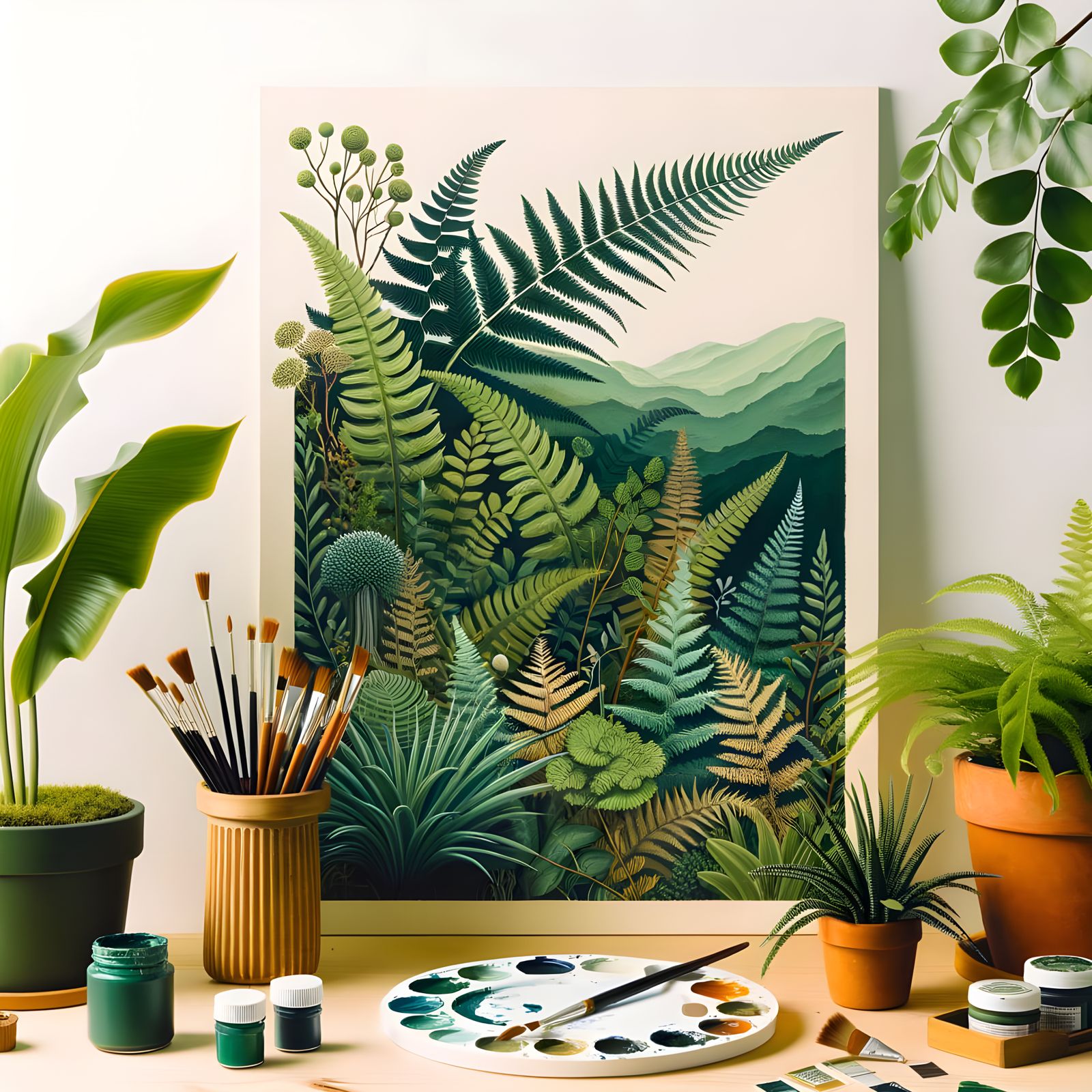 Vibrant New Zealand Flora on Green Wall Gouache Painting