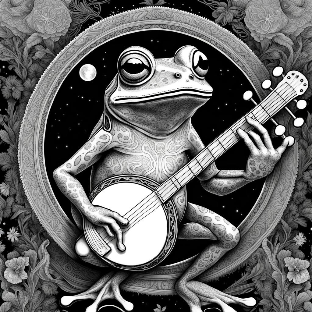 Frog Plays Banjo: Holographic Line Art