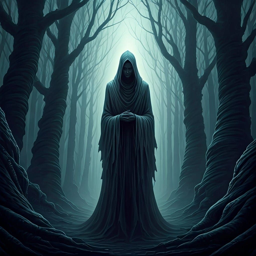 Eerie Ghost in Misty Forest, Gothic Art