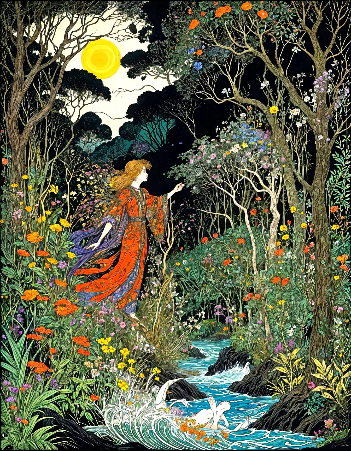 Psychedelic Jungle Explosion in Art Nouveau Style