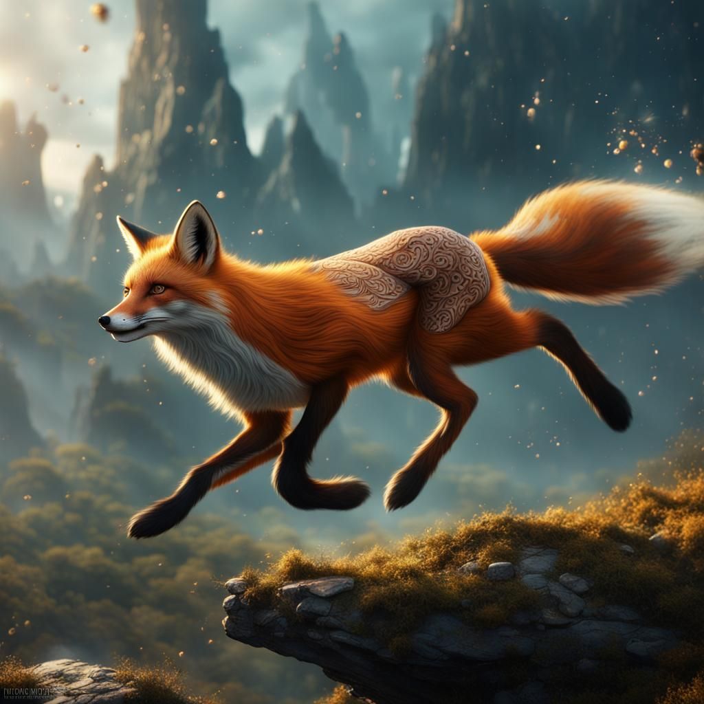 Magical Fox Flying: Fantasy Concept Art