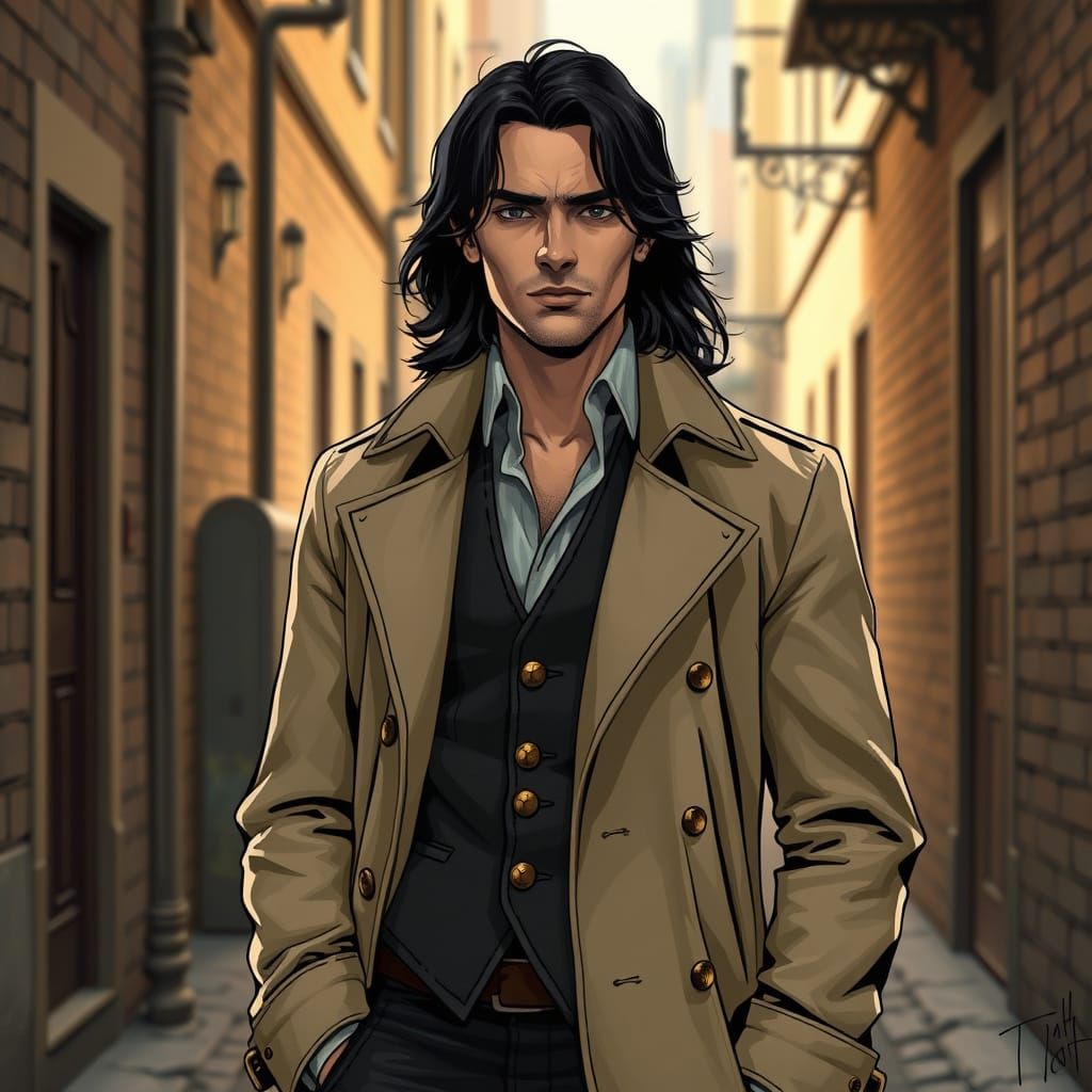 Steampunk Detective in Vintage Alleyway