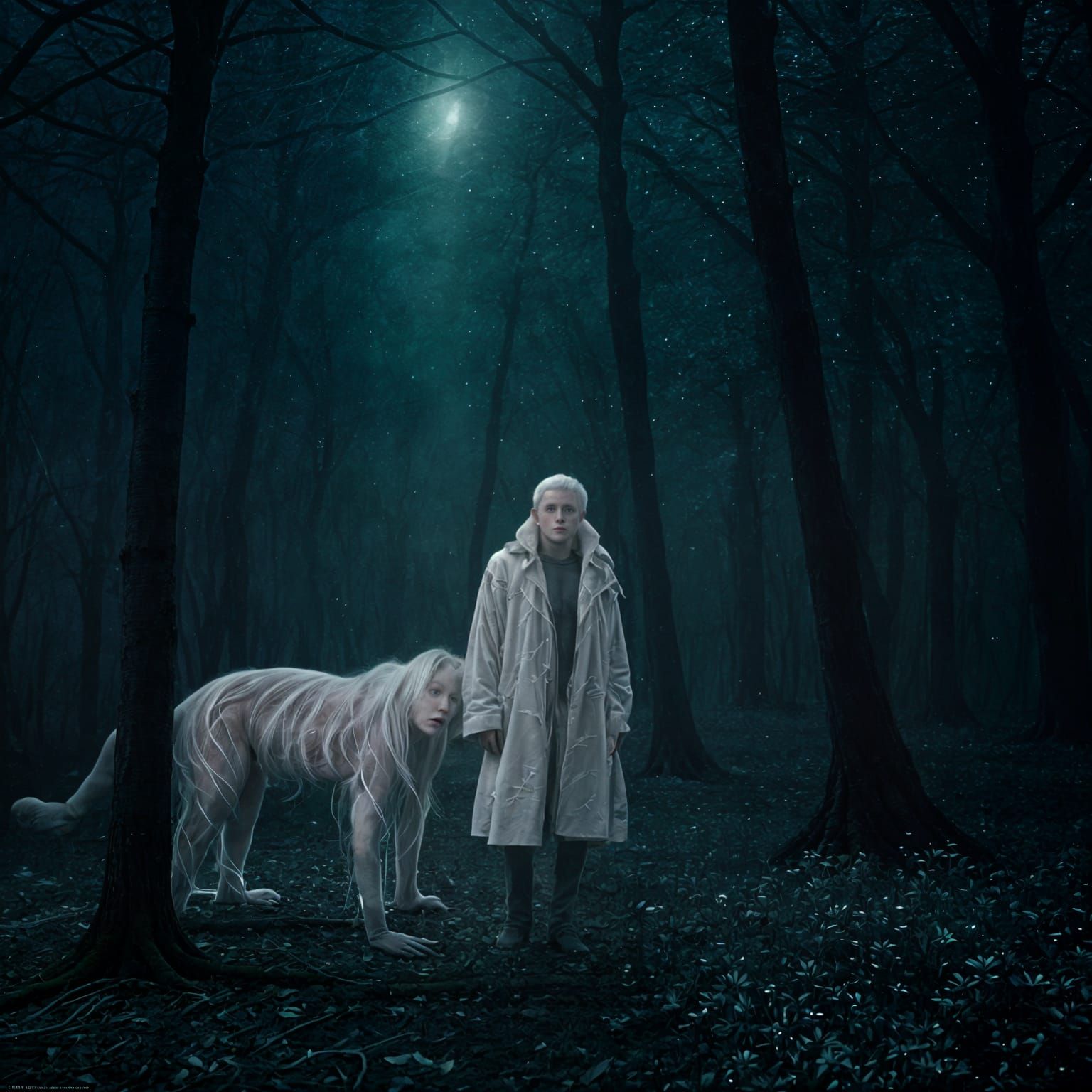 Albino Man Hiding From White Tiger at Night