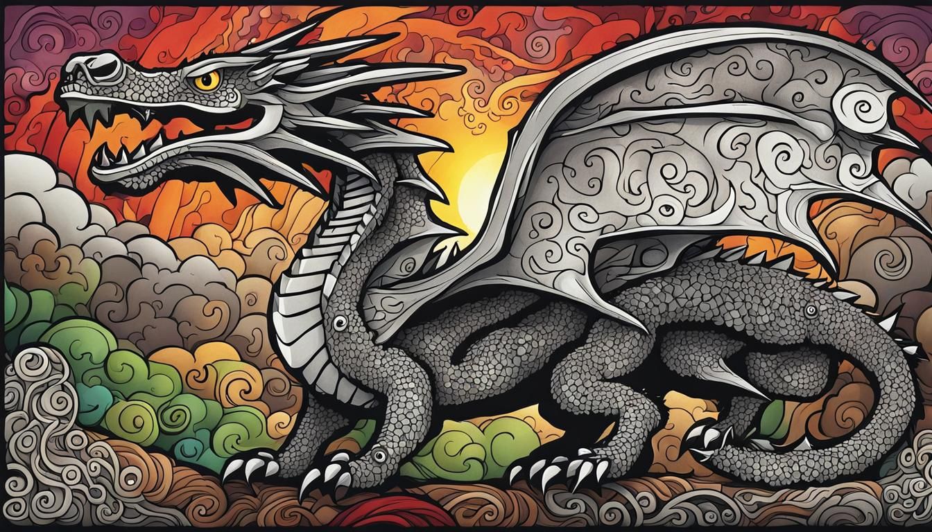 Stick Figures Face Zentangle Dragon: Cartoon Poster