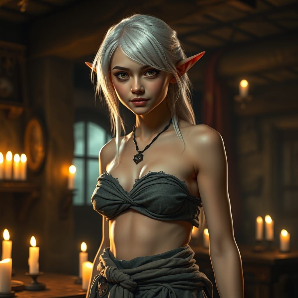 Elf in Candlelit Tavern, D&D Style