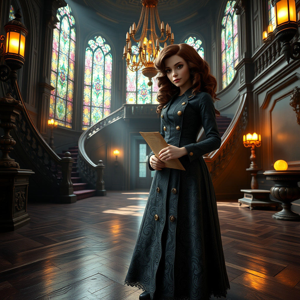 Victorian Lady in Mystical Mansion Foyer