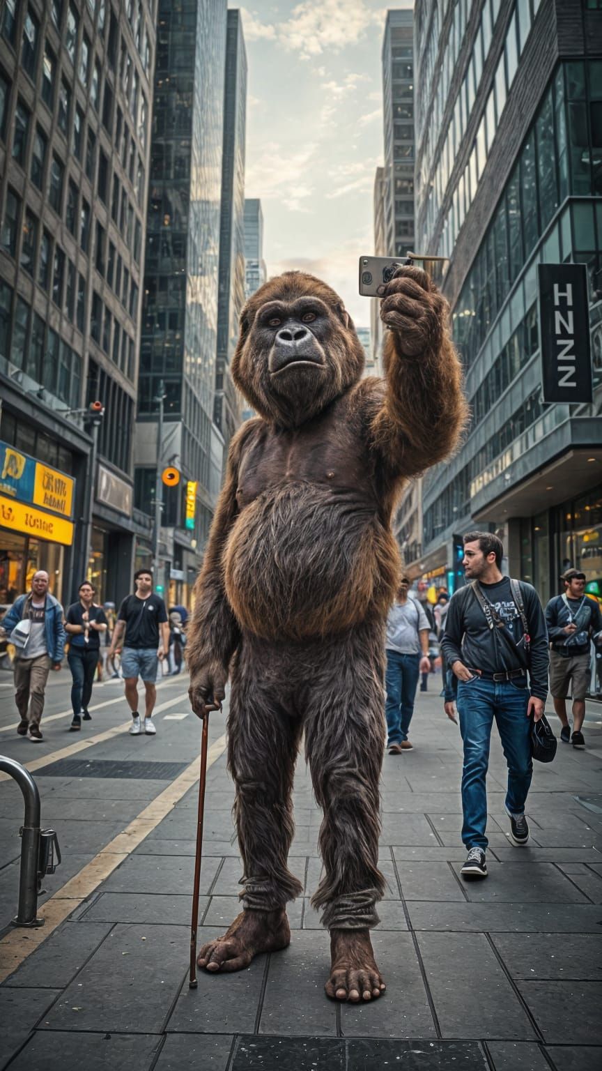 Sasquatch Selfie in the City: Wide-Angle View