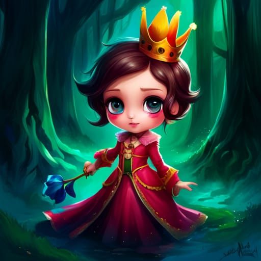 Adorable Chibi Tulip Princess in Oil Gouache