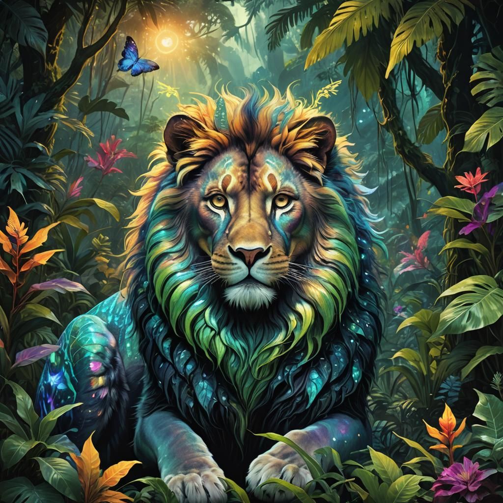 Winged Cat in Bioluminescent Jungle: Fantasy Concept Art