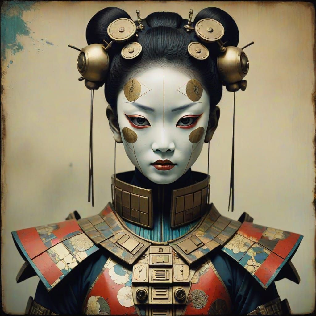 Afrofuturist Robot Portrait in Mixed Media