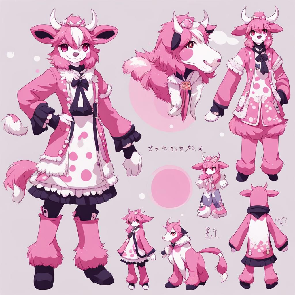Detailed Furry Anthro Cow in Kawaii Anime Style