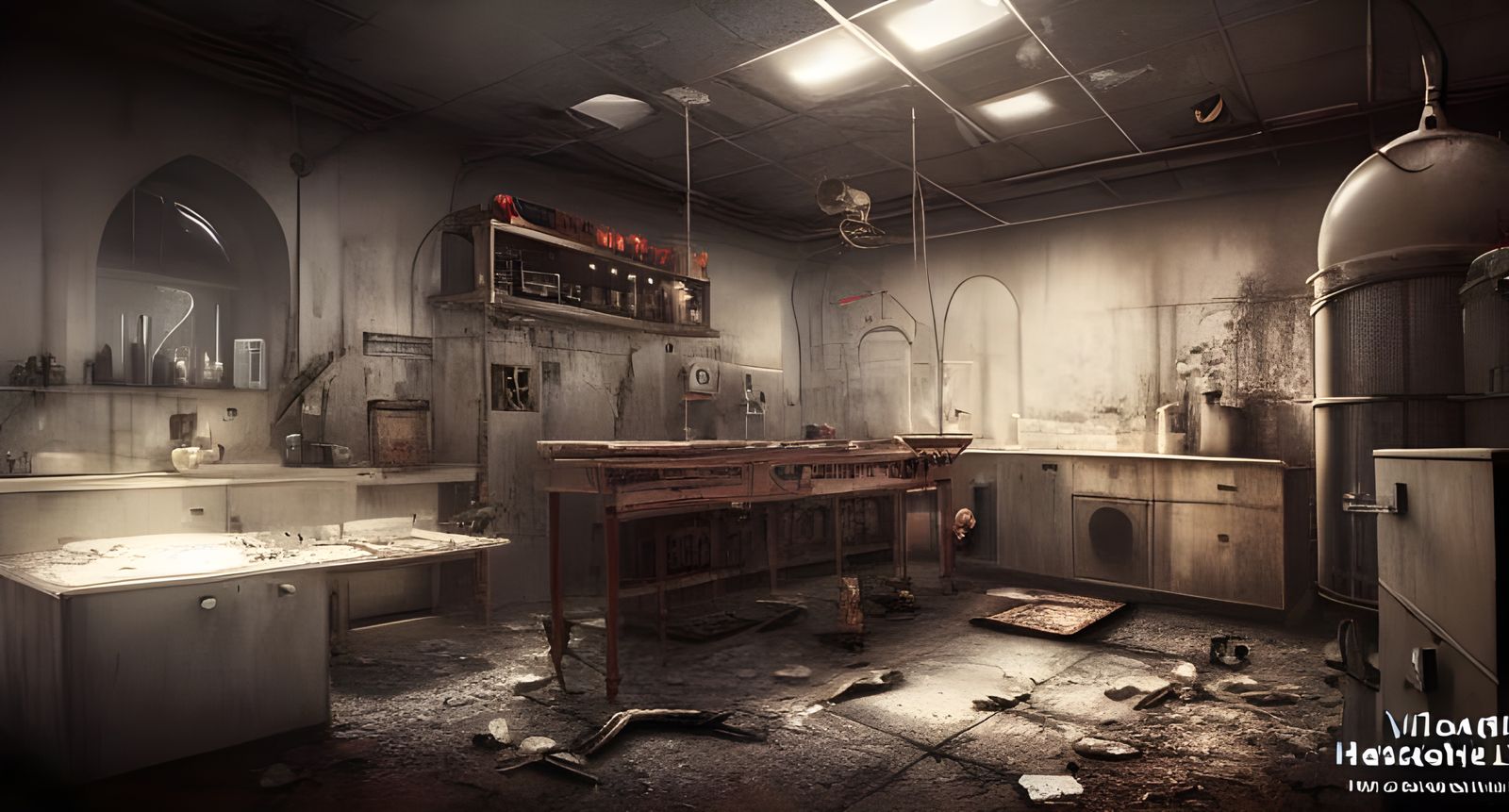 Dark Post-Apocalyptic Laboratory in Hyper-Realistic Style