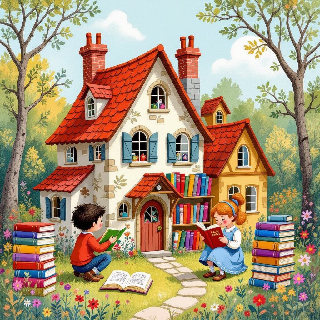 Children Build Fantasy Book Houses in Whimsical Style