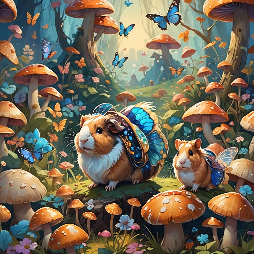 Happy Guinea Pigs in Dreamlike Fairyland Concept Art
