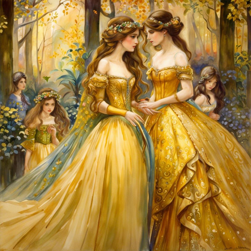 Fairytale Princesses in Golden Forest Ballroom