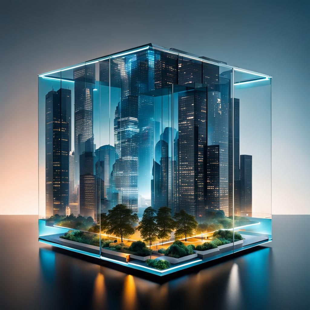 Futuristic World Inside a Glass Cube